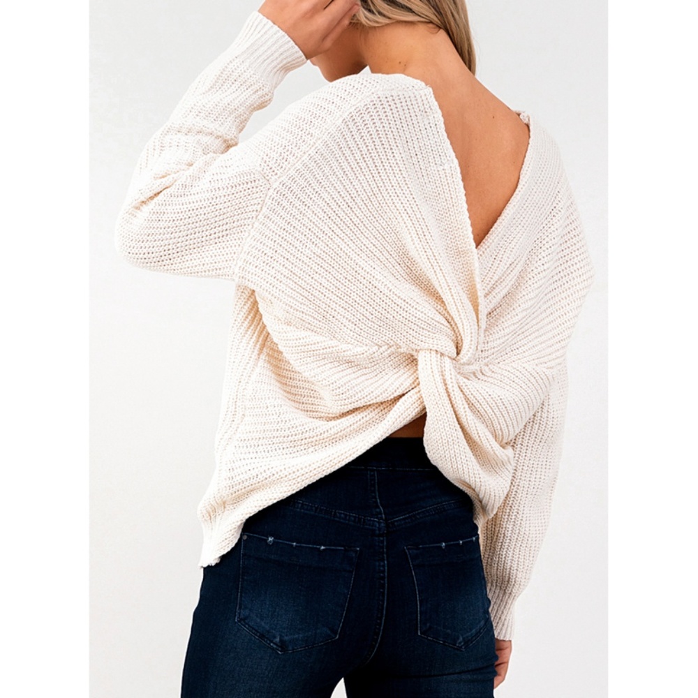 Last☝️ Cream Twist Knotted Back Slouchy Sweater - Picture 3 of 8